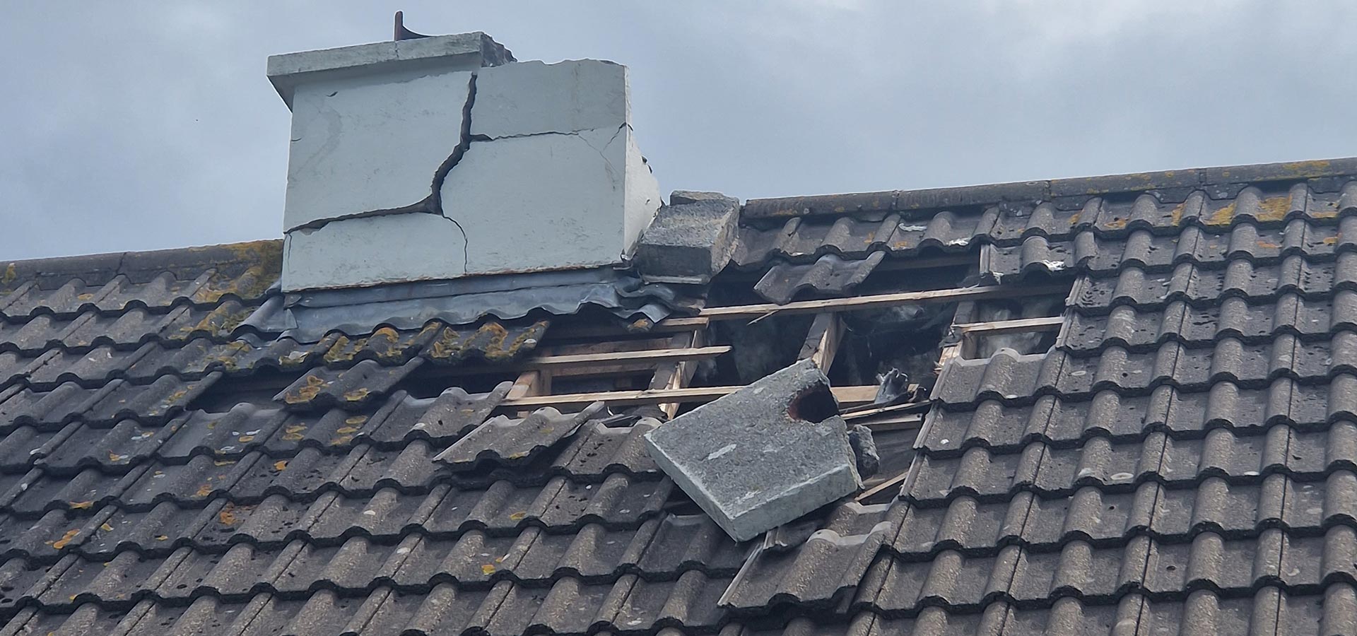 Lightning strike damage to a house chimney in Galway - Insurance claim loss assessor services Ireland.