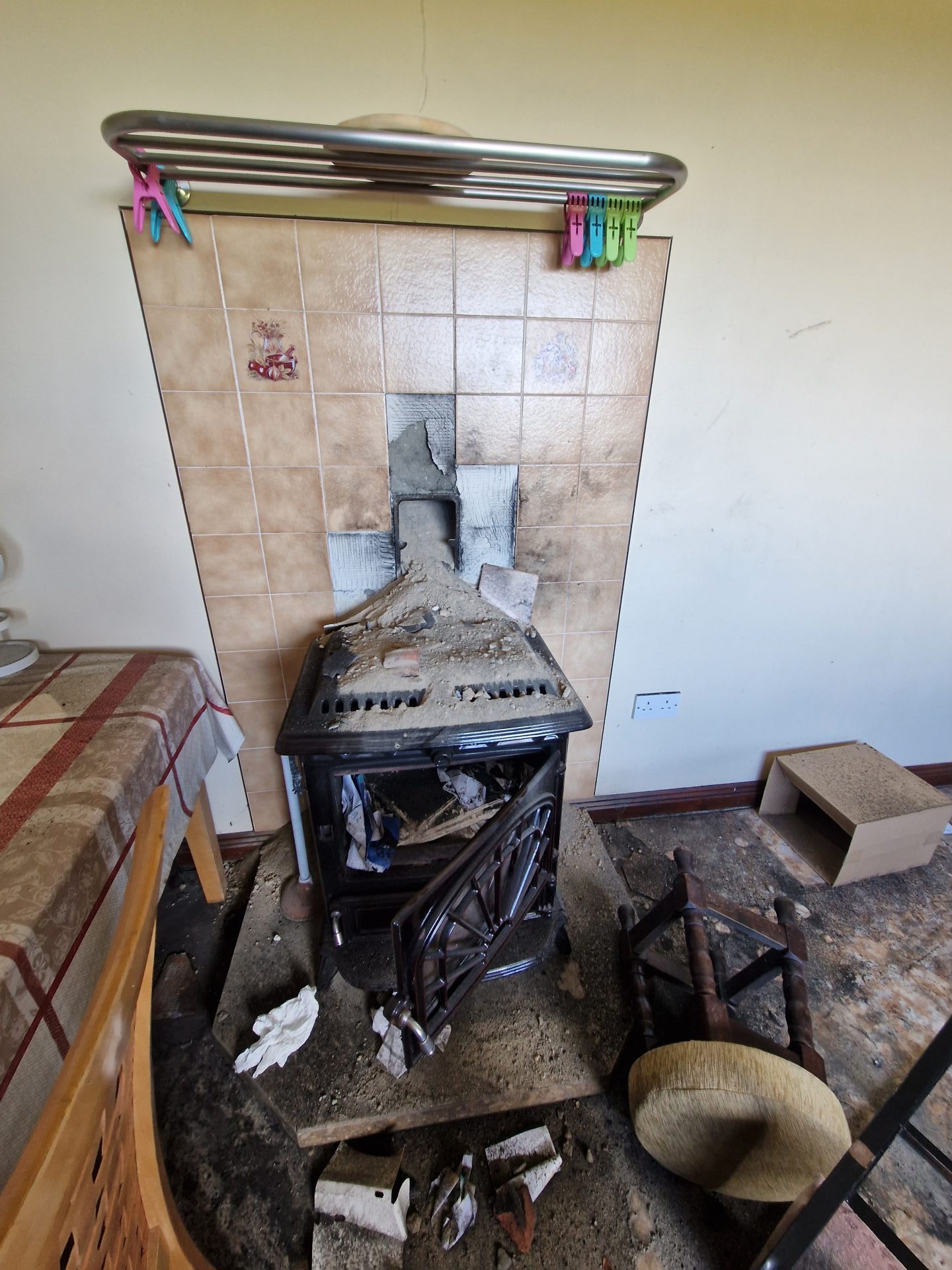 Professional assessment of chimney fire damage and cracked flue liners in a Clare home – Claims Assist Ireland.