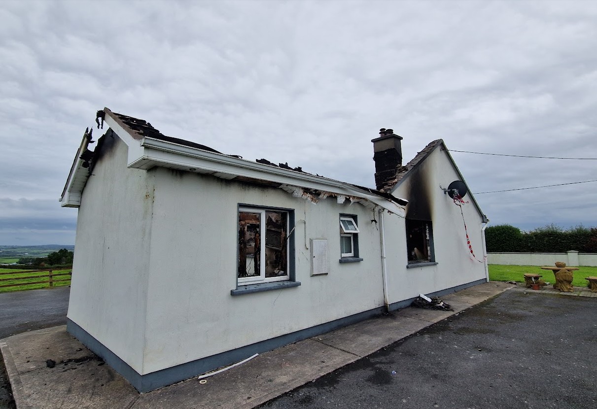 Fire and smoke damage insurance claim assessment Galway – Structural fire damage to roof timbers and external walls.